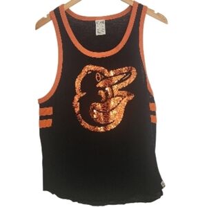 Victoria's Secret PINK Black‎ Baltimore Orioles Sequin Tank Top Sz S
